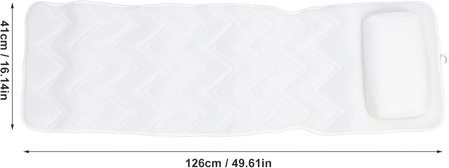 Ejoyous Full Body Bath Pillow, Spa Bathtub Pillow with Anti Slip Suction Cups, Luxury Bath Cushion Mat for Tub, White, Polyester, Neck/Back Support, Comfortable Spa Experience