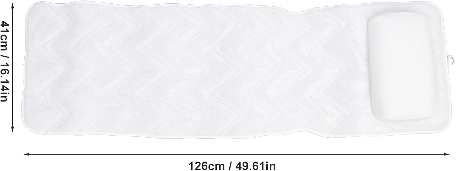 Ejoyous Full Body Bath Pillow, Spa Bathtub Pillow with Anti Slip Suction Cups, Luxury Bath Cushion Mat for Tub, White, Polyester, Neck/Back Support, Comfortable Spa Experience