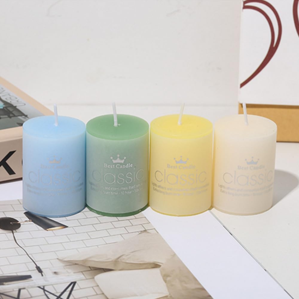 OUKEYI 8 Pack Pillar Candles, Scented, Smokeless, Lemon and Jasmine, 2x2 inch, Long-Lasting, Clean Burning, for Home Decor, Bathroom, Wedding Decorations