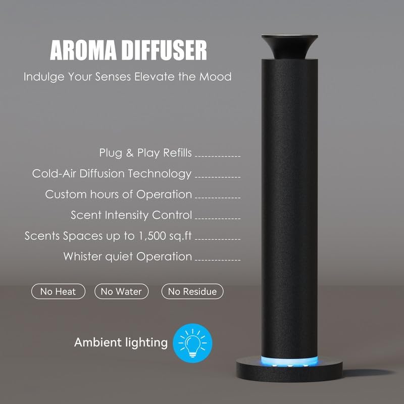 Waterless Scent Diffuser Machine with 4 Lights and Breathing Lights Modes Max Coverage 2500 sq.ft. Essential Oil Diffusers Fragrance Large Room Rechargeable App Remote Control Black Knight