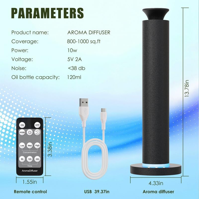 Waterless Scent Diffuser Machine with 4 Lights and Breathing Lights Modes Max Coverage 2500 sq.ft. Essential Oil Diffusers Fragrance Large Room Rechargeable App Remote Control Black Knight