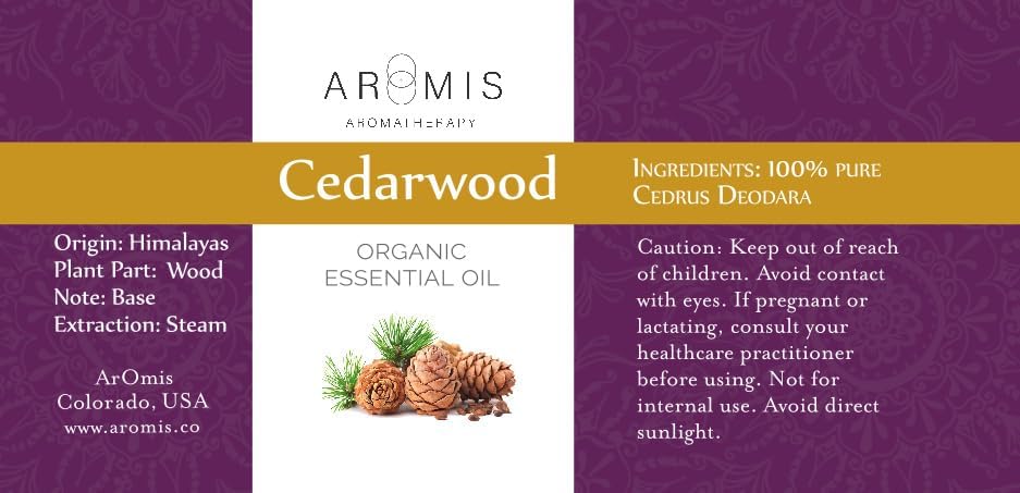 ArOmis Organic Cedarwood Essential Oil - 100% Pure Therapeutic Grade - Undiluted, Premium Oil - 150 Micron Filtered, Perfect for Aromatherapy Diffusers (10ml / .34 fl oz)