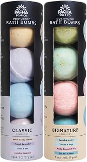 Pacha Soap Co. Bath Bombs - Moisturizing and Relaxing Aromatherapy Bath Bomb Set with Jasmine, Lavender, Sage, Peppermint, Dye Free Fizzy Bath Bombs for Adults, Made in The USA, 2-Pack (8 Pcs)