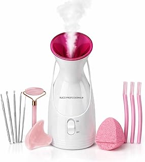 Nano Ionic Facial Steamer Spa Kit, 12-Piece Skincare Set with Jade Roller, Gua Sha, Facial Razors, Blackhead Extractor Tools & Exfoliating Sponge for Deep Pore Cleansing
