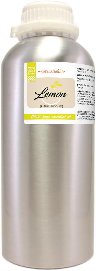 Lemon Essential Oil – 32 fl oz (946 ml) Aluminum Bottle w/Plug Cap – 100% Pure Essential Oil – GreenHealth