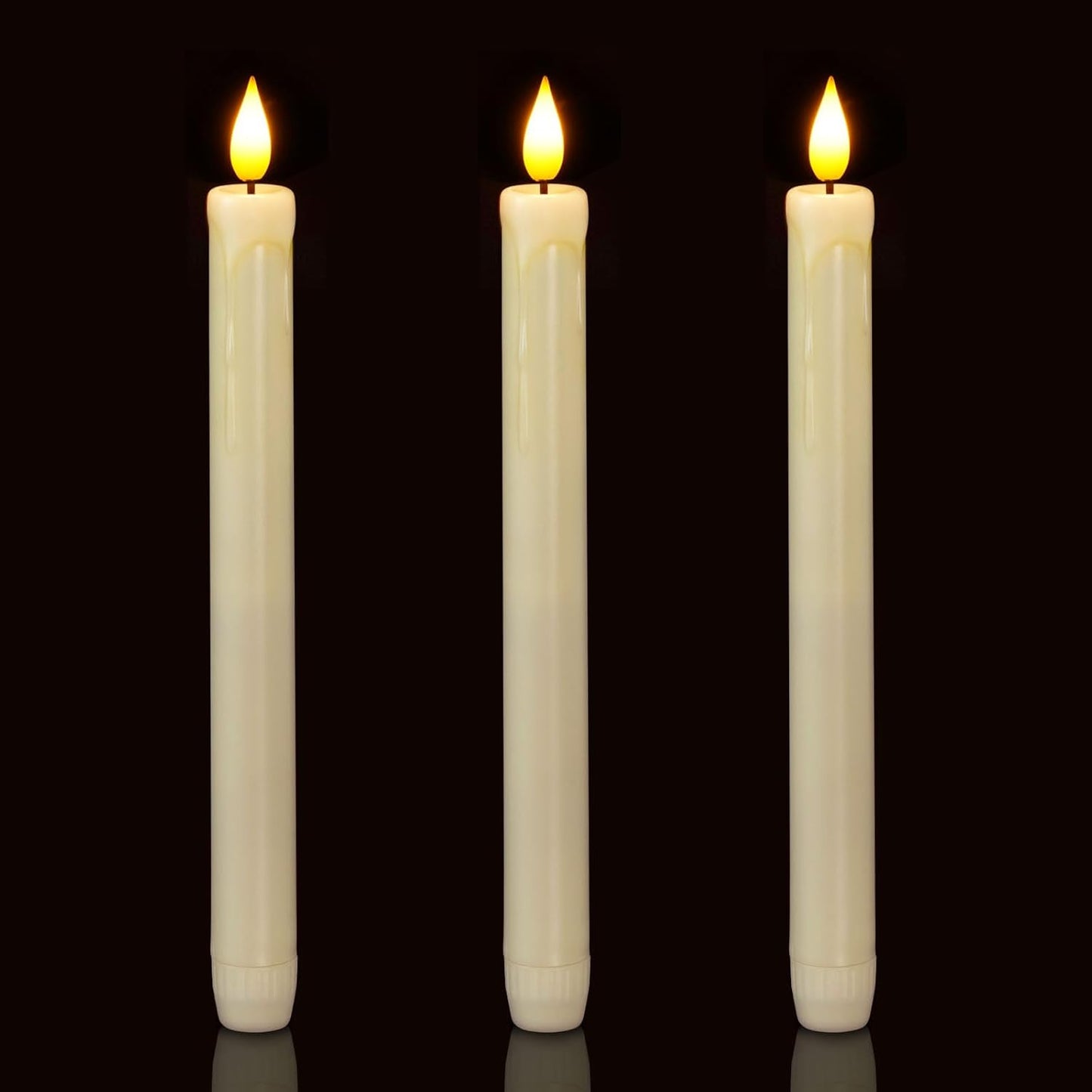 Homemory 3 Pack Flameless Taper Candles, No Remote, Realistic Flickering Battery Operated Candlesticks, Ivory LED Plastic Candle Safe for Weddings, Table Decor, Christmas, and Halloween