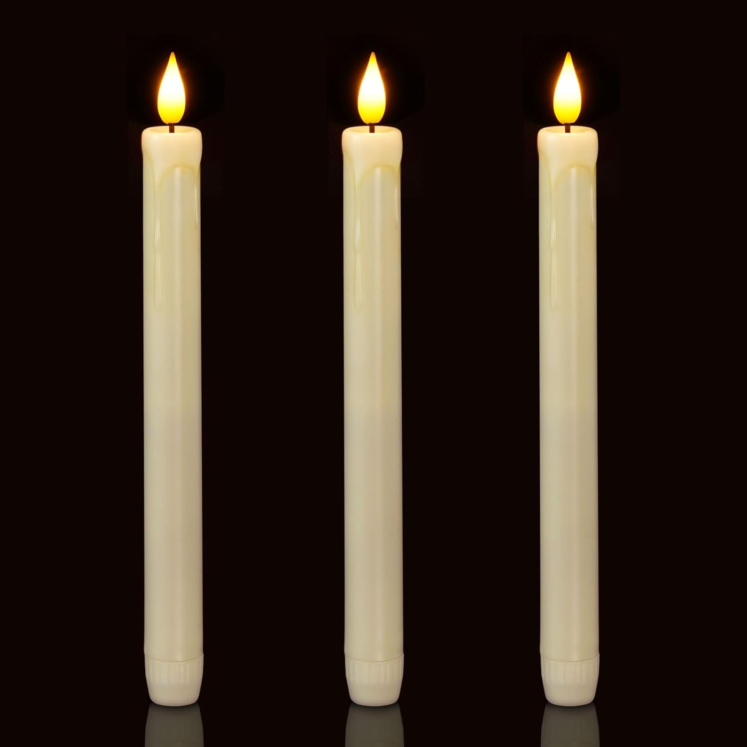 Homemory 3 Pack Flameless Taper Candles, No Remote, Realistic Flickering Battery Operated Candlesticks, Ivory LED Plastic Candle Safe for Weddings, Table Decor, Christmas, and Halloween