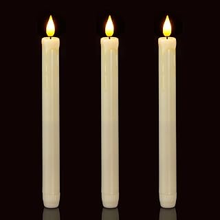 Homemory 3 Pack Flameless Taper Candles, No Remote, Realistic Flickering Battery Operated Candlesticks, Ivory LED Plastic Candle Safe for Weddings, Table Decor, Christmas, and Halloween