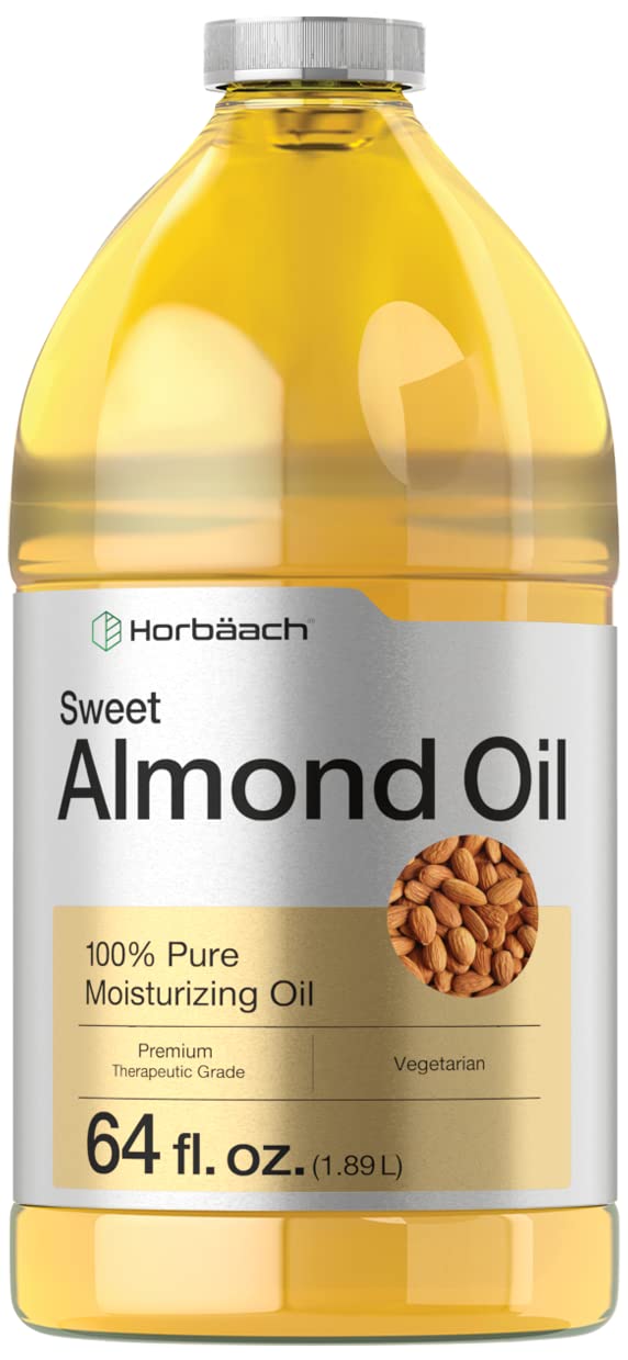 Horbäach Sweet Almond Oil | 64 fl oz | For Skin and Hair | Cold Pressed | Pure Moisturizing Liquid | Vegetarian, Non-GMO, and Gluten Free
