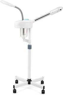 Fitnessclub 2 in1 Facial Steamer 5x LED Magnifying Lamp Hot Ozone Beauty Salon Face Equipment for Moisturizing, White