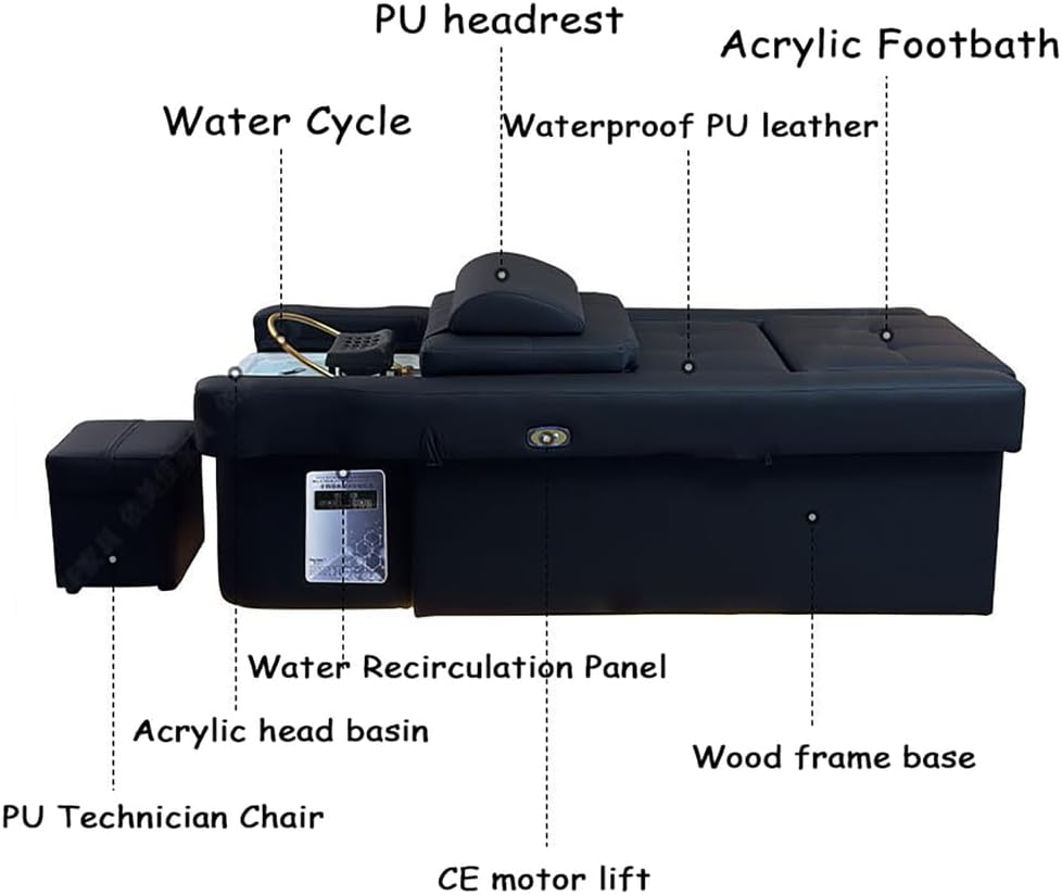 Shampoo Bed, Electric Lift Massage Bed, Head Spa Equipment with Water Circulation, Fumigation, Foot Bath SPA Shampoo Table