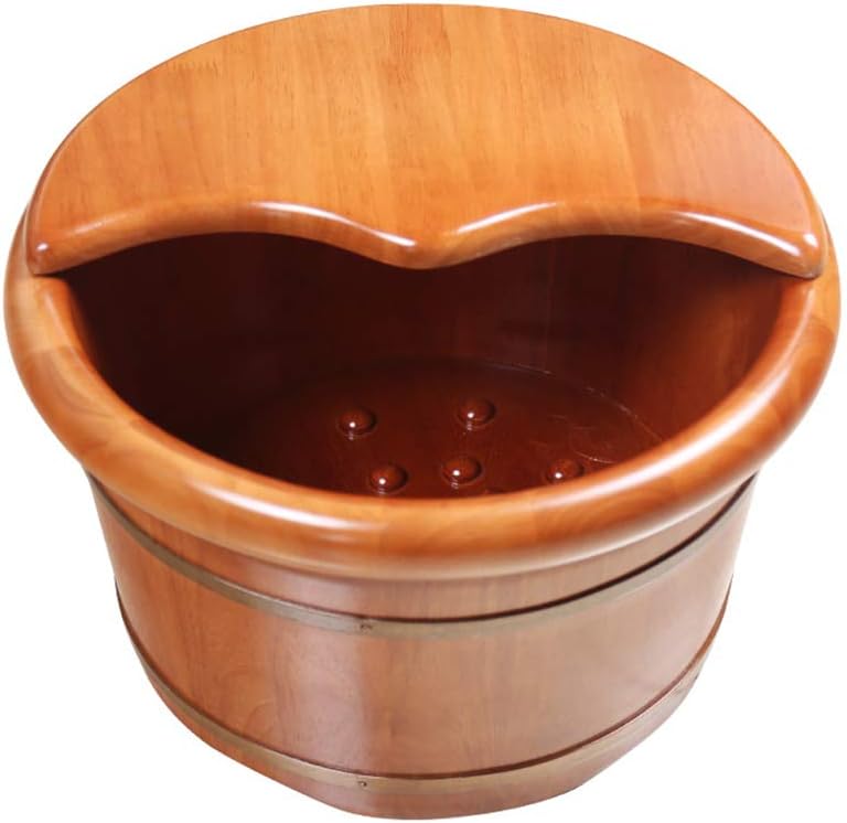 Smooth and Delicate Pedicure Barrels Foot Washing Wooden Barrel Wooden with Lid Bubble Basin Massager(C)