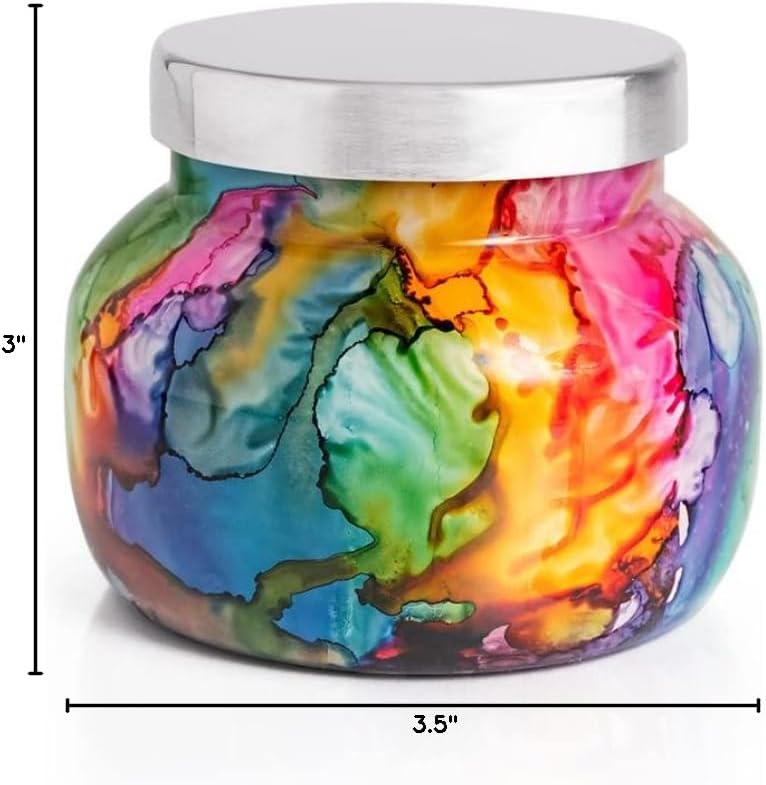 Capri Blue Volcano Candle - Rainbow Watercolor Petite Glass Jar Candle - Luxury Aromatherapy Candle - Tropical Fruits & Sugared Citrus Candle (8 Oz)