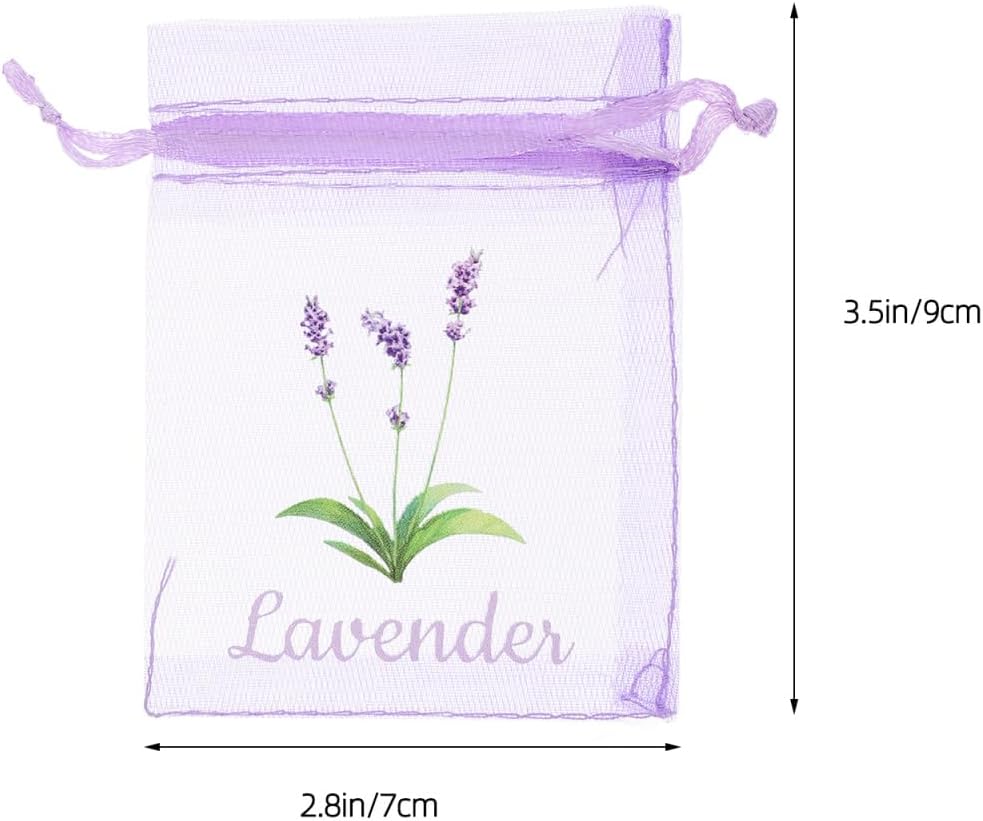 MAGICLULU 20Pcs Empty Lavender Sachet Bags - Violet Mesh Drawstring Pouches for Herbs Spices - Breathable Organza Storage Bags for Home Closet Drawer - Floral Print Small Potpourri Packets