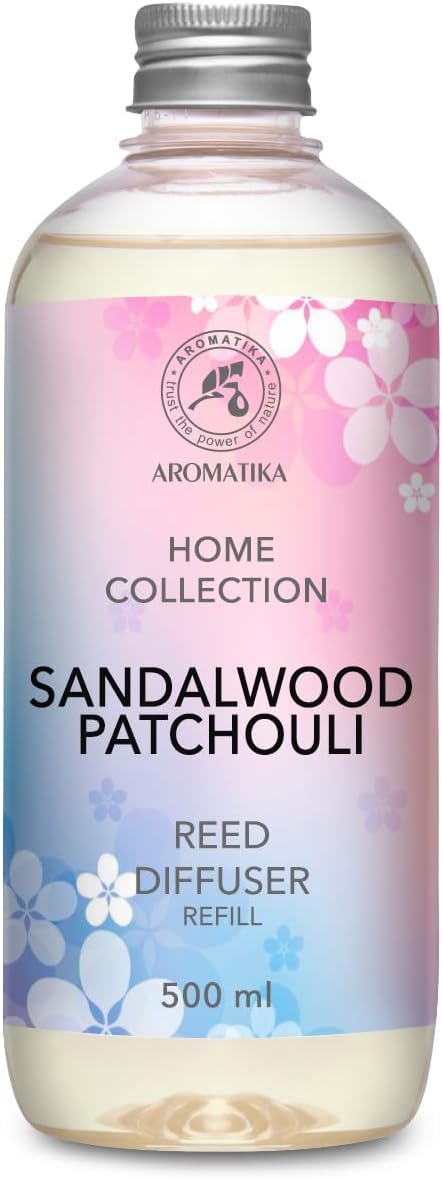 Reed Diffuser Refill Sandalwood - Patchouli 17 Fl Oz - Scented Diffuser Refill with Patchouli Essential Oil - Home Fragrance - Sandal Aroma - Air Freshener - Aromatherapy - Spa - Home - Office