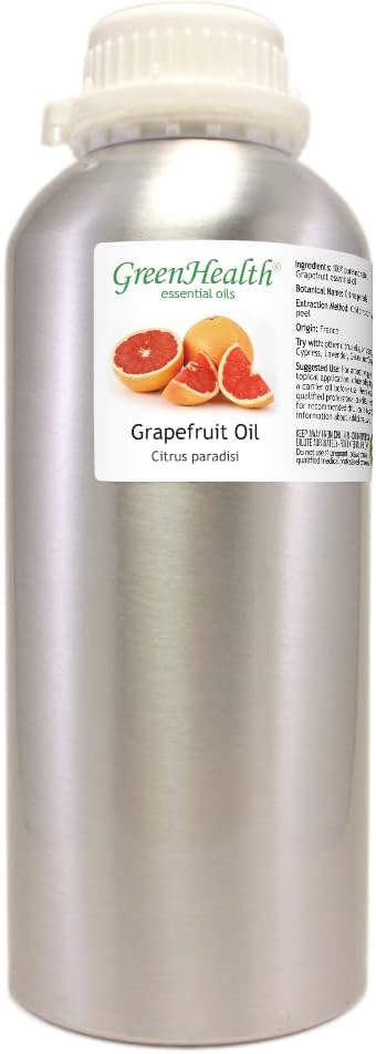 GreenHealth Grapefruit Essential Oil Pink – 32 fl oz (946 ml) – 100% Pure Therapeutic Grade – Aluminum Bottle with Plug Cap – Natural Aromatherapy Oil Bulk Size