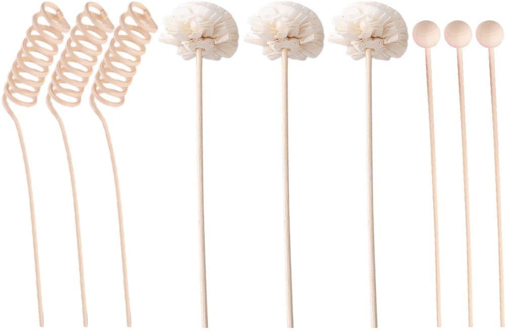 Reed Diffuser Sticks Set, 9 Pcs Rattan Reed Fragrance Diffuser and Artificial Flower Replacement Refill Rattan Sticks for Home Office Decor