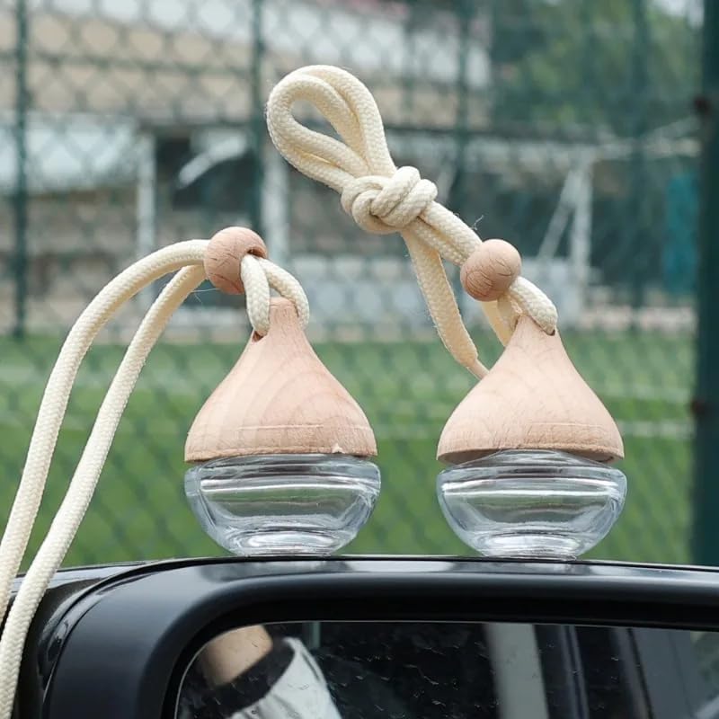 Omana 3-Pack Car Air Freshner Bottle 6ml Refillable Pendant with Wood Lid Elimination Air Diffuser Perfume Bottles for Essential Oils Car Decor Accessories, Frosted Glass (3 Pcs, Clear Glass)