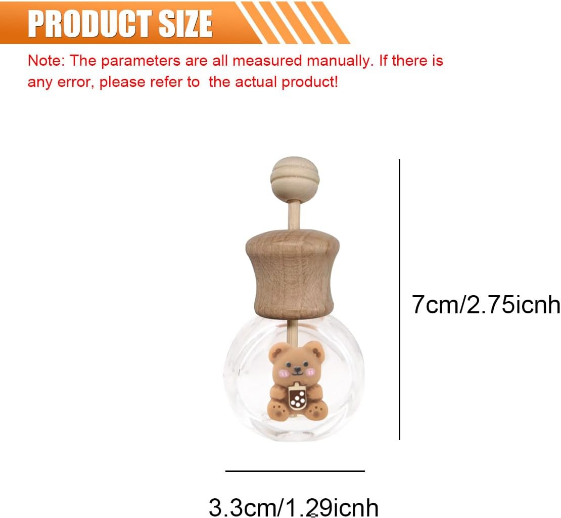 2PCS Car Diffuser Bottle with Vent Clip, Refillable Empty Glass Bottles for Essential Oil, Cute Bear Car Air Outlet Trim Clips, Auto Interior Decoration Accessory for Cars Bedroom Office (Bear)