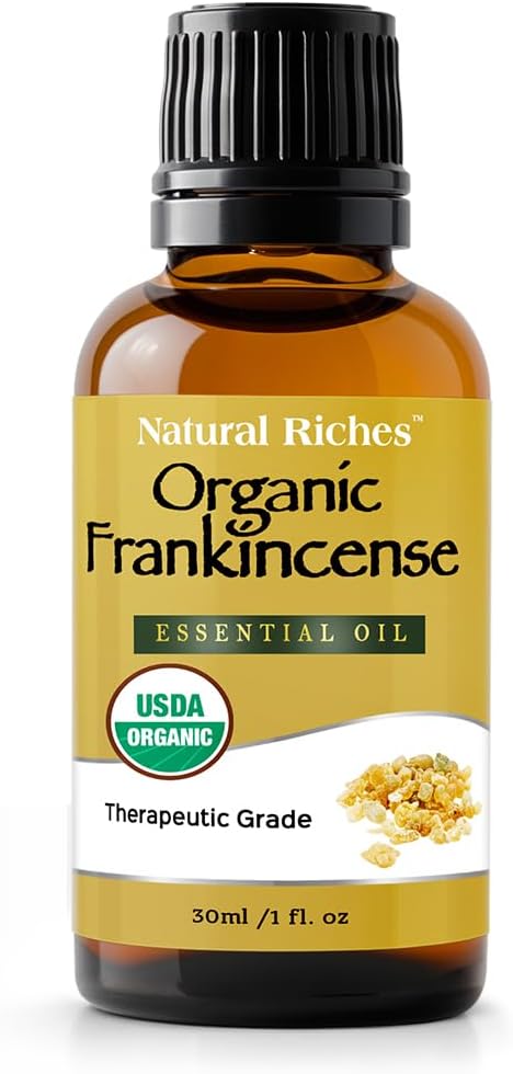 Natural Riches USDA Organic Frankincense Essential Oil 30 ml - Boswellia Serrata, 100% Pure Natural Undiluted, Therapeutic Grade for Diffuser Aromatherapy Premium Certified Organic