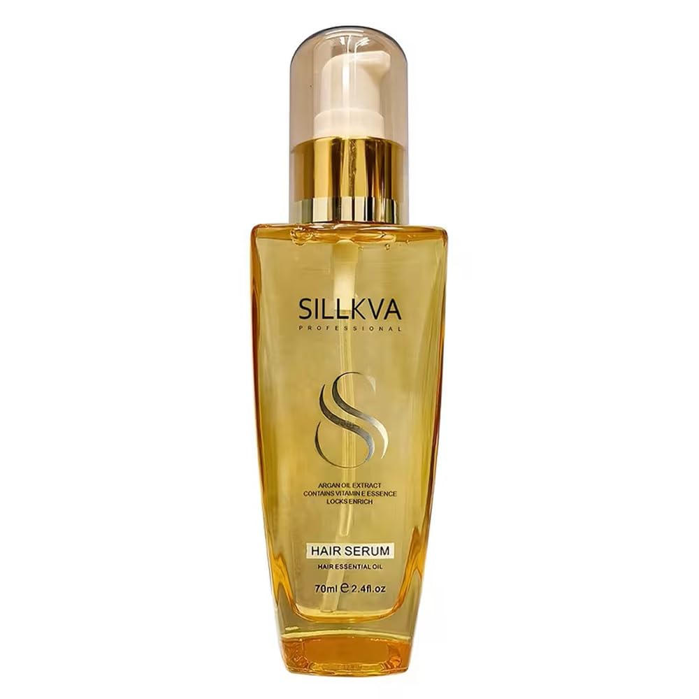 SILLKVA PROFESSIONAL Argan Oil Hair Serum 2.4oz for All Hair Types with Vitamin Essence Smooths Frizz Moisturizes & Enhances Shine - Best Gift