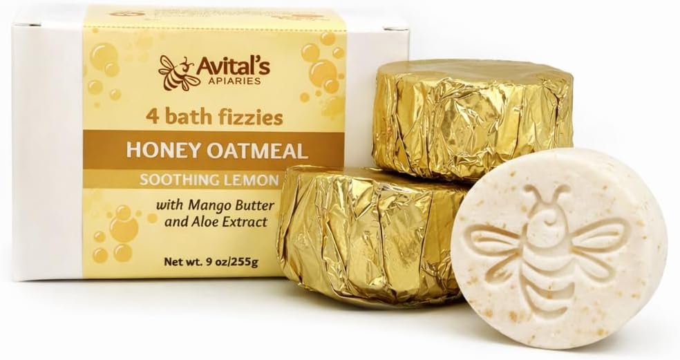 Colloidal Oatmeal Bath Bombs for Dry & Sensitive Skin – Honey Oatmeal Bath Fizzies with Mango Butter & Aloe – Soothing Natural Bath Bomb Set – Lavender and Lemongrass Handmade Bath Bombs (4 Pack)