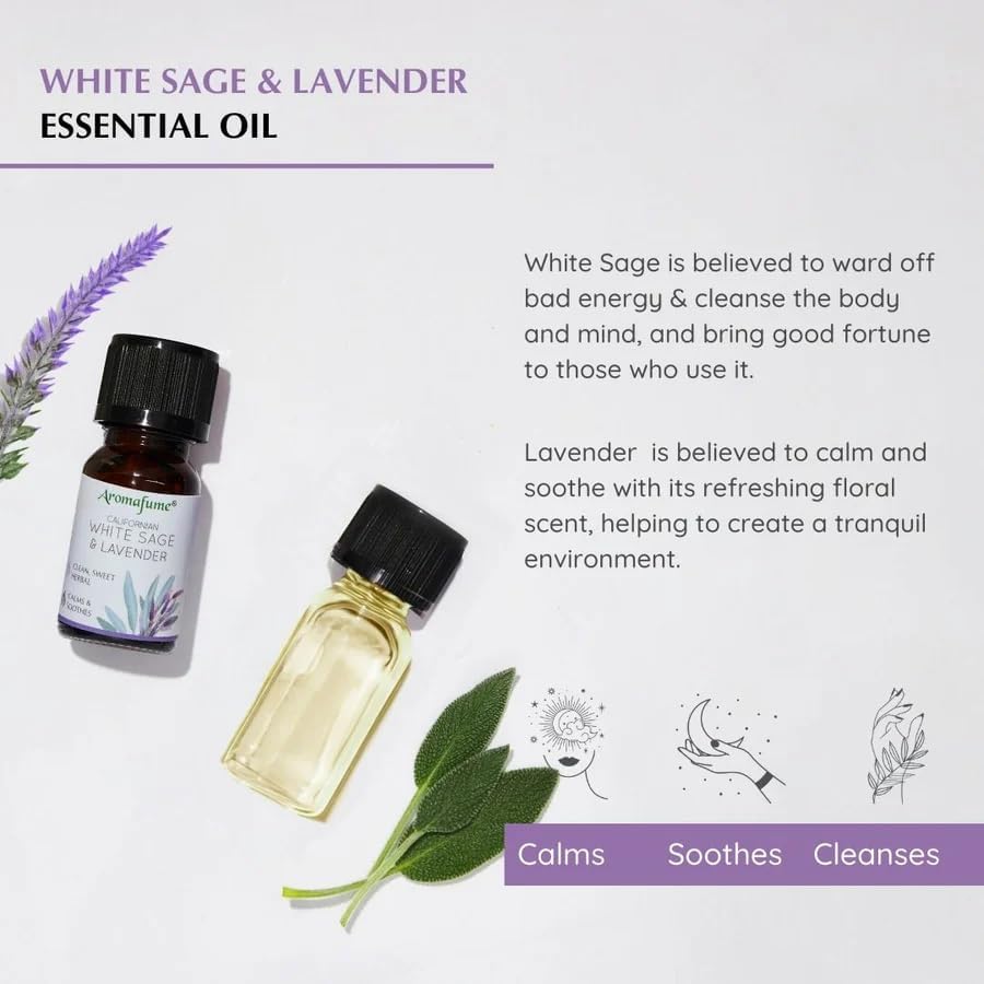 White Sage & Lavender Essential Oil Diffuser Blend by Aromafume | 3x10ml/0.33 fl oz | Aromatherapy Oil for Cleansing Negative Energy & Protection | Ethically sourced | Sage Oil for Smokeless Smudging