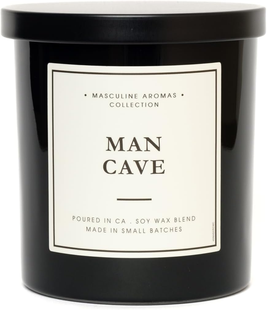 LEOBEN CO – Man Cave Scented Mens Candle – 9oz, Masculine Collection Design – 50 hr Burn Time – Poured in California Using Vegan Soy Wax and Essential Oils – Made in Small Batches