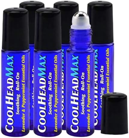 CoolHead Max Roll On, Natural Peppermint Essential Oil Migraine Roll On, Headache Support Essential Oil Roller, Fast Cooling Comfort for Your Head, 6 Pack