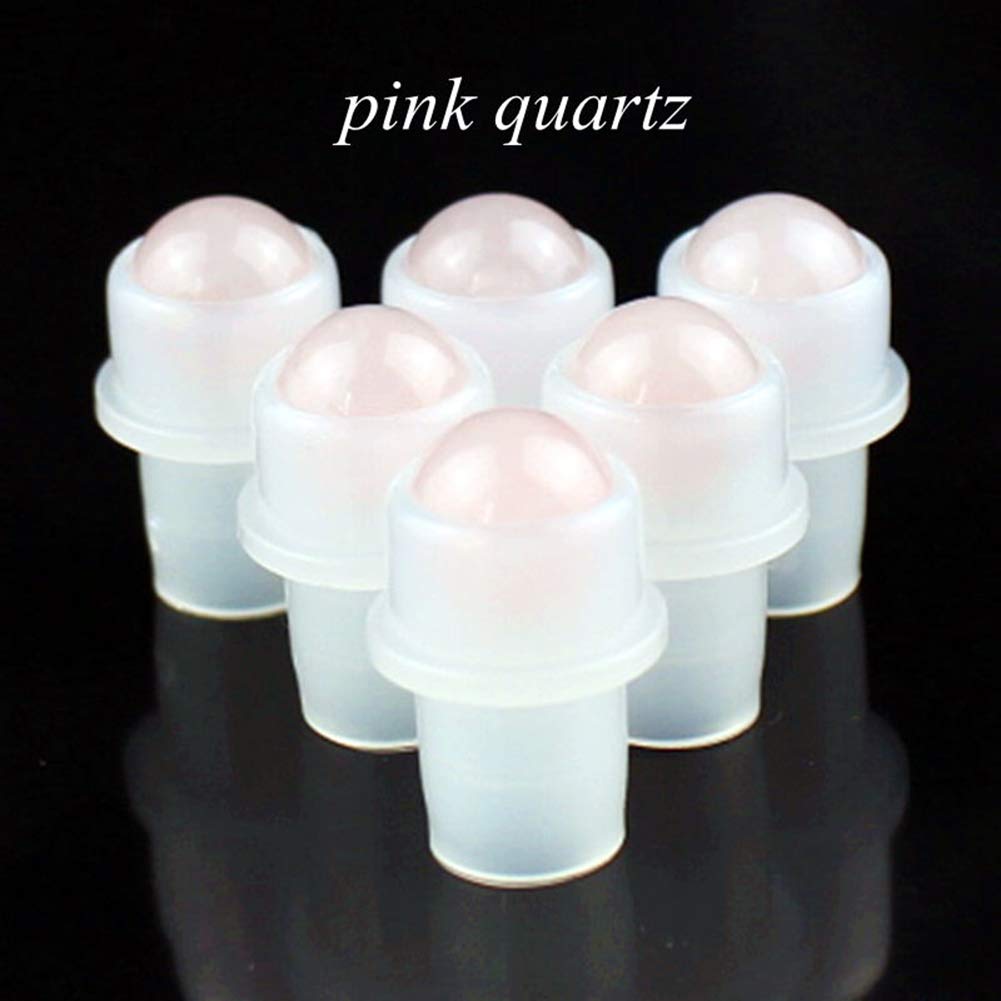 5 Pack 10ml Clear Roll On Bottles With Natural Chakra Crystal Chips for Essential Oils,Perfume Glass Roller Bottles Container Bamboo Lid,Crystal Roller,Pipette&Opener Included (Rose Quartz)