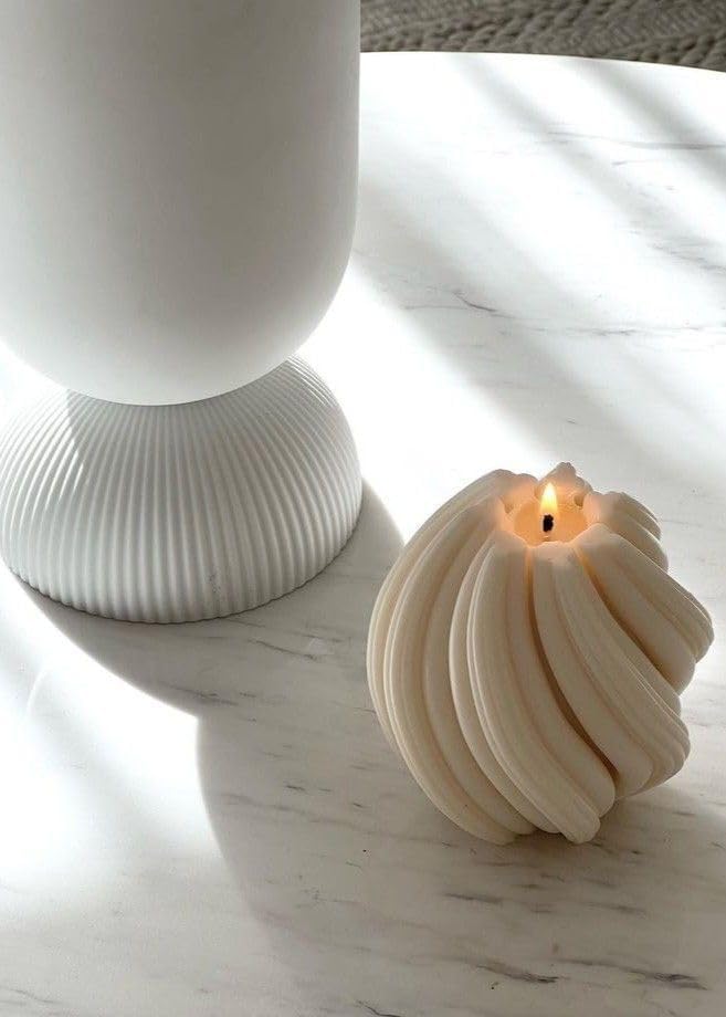 Spiral Swirl Candle Beautiful Handmade Pillar Scented Soy Wax Twirl Elegant Bubble Aesthetic Candle Housewarming Gift Home Room Shelf Decor Idea Spiral Candl (White Medium)
