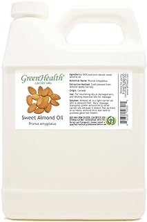 GreenHealth Sweet Almond Oil 32 fl oz – Pure Cold Pressed Carrier Oil in White Jug – Non-GMO, Ideal for DIY, Massage, Hair, Skin, and Essential Oil Dilution