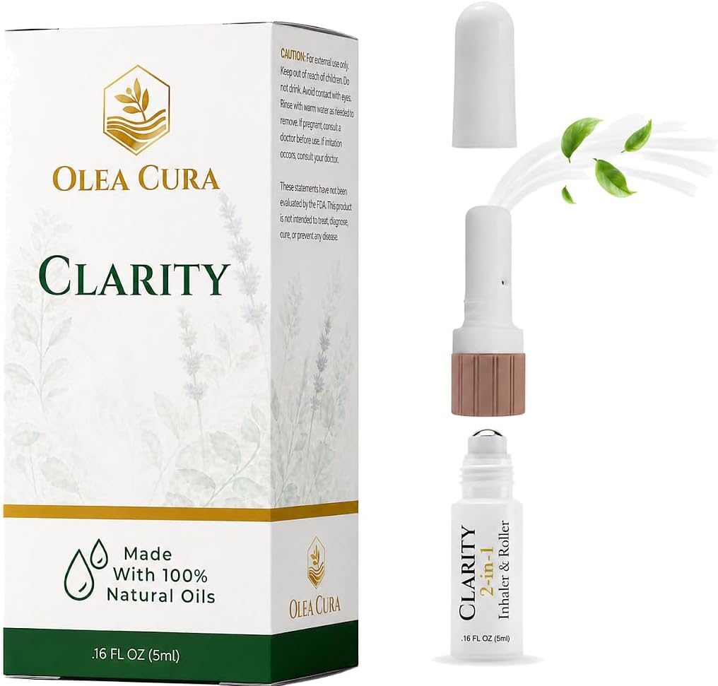 2-in-1 Nasal Inhaler & Essential Oil Roll-On for Headaches, Migraines & Stress | Fast-Acting Relief, Drug-Free, Non-Drowsy, All Natural, Portable (Clarity - 5 mL)