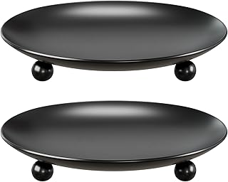 Black Candle Holders for Pillar Candles, Set of 2 Premium Metal Candle Plates Candle Stand for LED or Wax Candles, Decorative Pillar Candle Holder Dish for Table Centerpiece