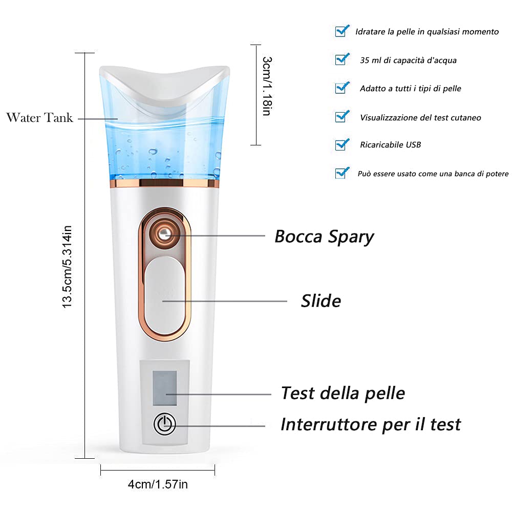 Handy Nano Mist Sprayer with Skin Analyzer Moisture Tester | Portable Facial Atomization, Eyelash Extensions Steamer, Large Capacity, Face Moisturizing & Hydration