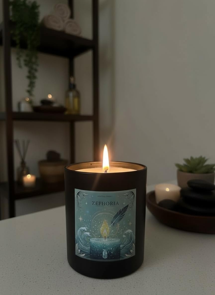 Eucalyptus & Sea Salt Aromatherapy Soy Wax Candle for Morning Reset, Spiritual Cleansing, Breathwork | 10 oz Scented Candle - Zephoria Ritual Candle by Wick & Whisper