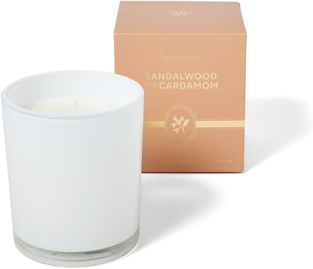 Sur La Table Sandalwood & Cardamom Candle, Hand-Poured Soy Blend with Warm Woody Sandalwood and Spiced Cardamom Fragrance
