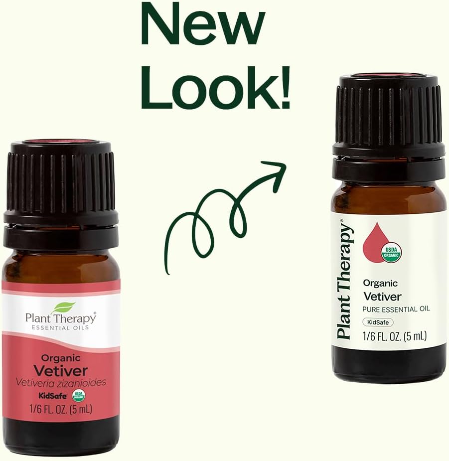 Plant Therapy Organic Vetiver Essential Oil, 5 mL (1/6 oz) Pure, Undiluted Essential Oil, Great for Meditation and DIY Natural Skin Care