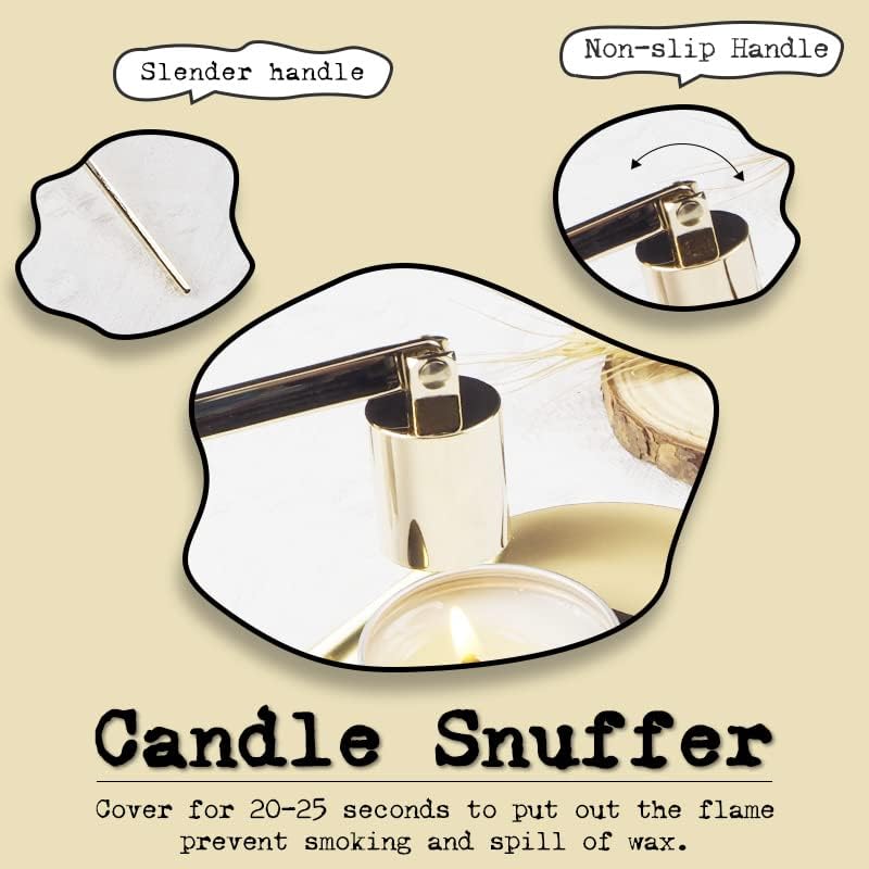6 in 1 Candle Wick Trimmer Cutter,Candle Lighter Rechargeable, Candle Snuffer Extinguisher, Candle Wick Dipper, Candle Care Kit，Candle Accessory Set with Storage Tray Plate for Candle Lover (Gold-02)