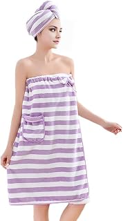Towel Wrap for Women with Hair Towel, Adjustable Plush Absorbent Shower Spa Bath Wrap + Hair Drying Towel Sets (Purple/White, Medium)