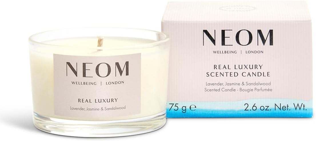 NEOM - Candle, Travel Size | Lavender, Jasmine & Rosewood | Scented Candles for On-The-Go | Luxury Aromatherapy Candles | Essential Oil Candle | Tranquil & Relax | Signature De-Stress Scent