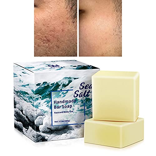 2 PK Sea Salt Soap 3.5 Oz Each, Exfoliating Acne Deeply Clean Problem Skin, Natural Goat's Milk, All Skin Types, Face Wash Body Wash Skincare, Women Men Gift