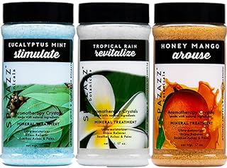 Spazazz Hot Tub Aromatherapy Bath Salt Crystals 3-Pack Bundle - Eucalyptus Mint Stimulate - Tropical Rain Revitalize - Honey Mango Arouse - Botanicals Collection Scents for Relaxing in Spas (17 oz)