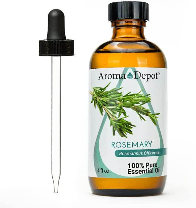 4 fl oz. Rosemary Essential Oil with Dropper 100% Pure Natural, Therapeutic Grade. Ideal for Aromatherapy, Oil Diffuser. Ideal for Body, Skin, and face. (4 Ounce)