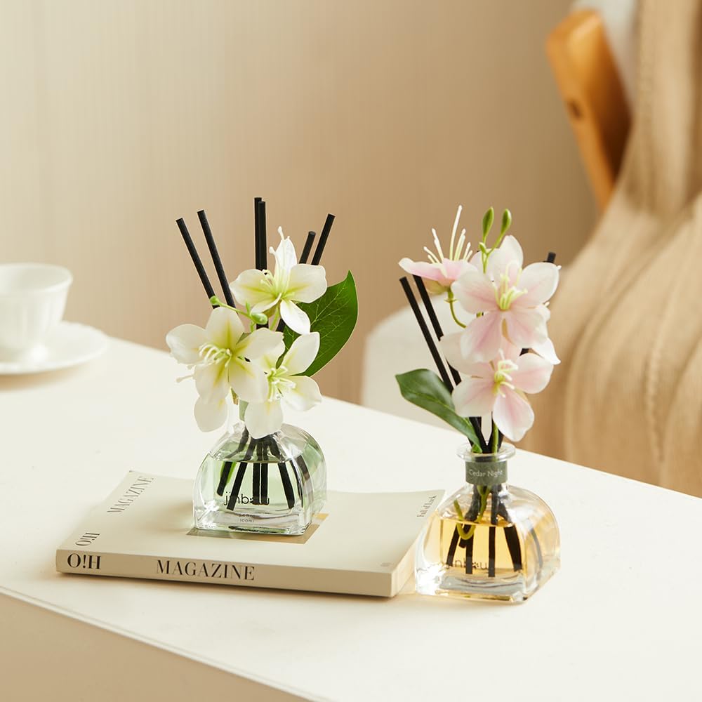 Flower Reed Diffuser Set for Home, Lavender Scent Essential Oil with Sticks, Premium Home Fragrance and Air Fresheners for Bathroom Bedroom Shelf Decor 3.4 oz