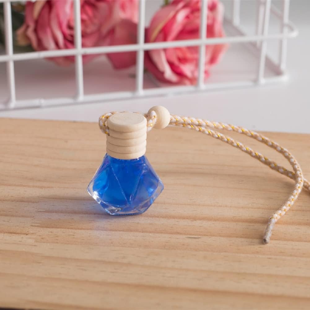 4Packs 8ml Hanging Car Air Freshener Perfume Bottle, Refillable Aromatherapy Fragrance Clear Empty Essential Oil Diffuser Pendant Auto Ornaments Decor Accessories with Wooden Caps (4Packs)