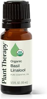 Plant Therapy USDA Certified Organic Basil Linalool Essential Oil 10 mL (1/3 oz) 100% Pure, Undiluted, Aromatherapy, for Muscle Soreness and Digestive Discomfort