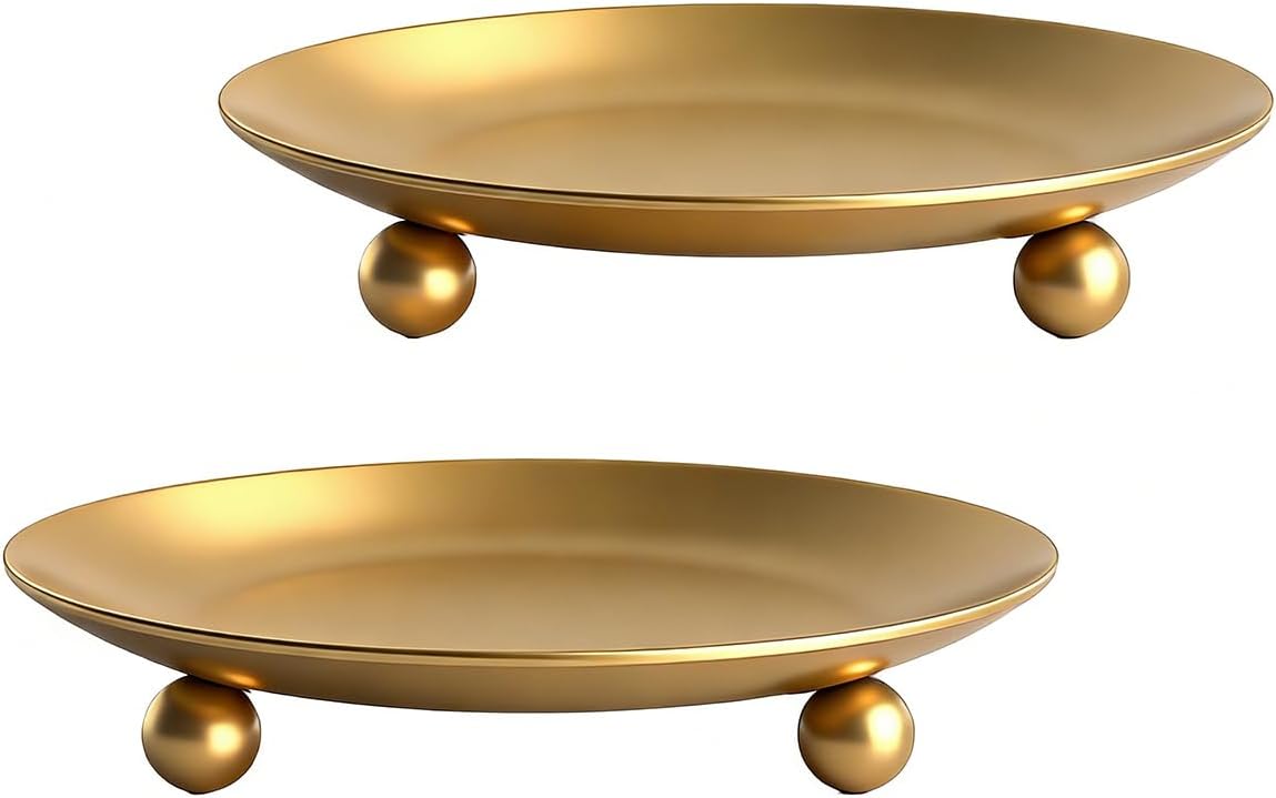 Iron Plate Candle Holders, Gold Candle Tray, Set of 2, Candle Stands Decoration Ideal for Weddings, Parties,Special Events