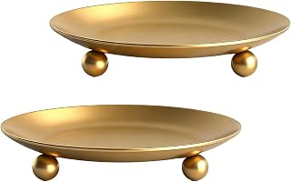 Iron Plate Candle Holders, Gold Candle Tray, Set of 2, Candle Stands Decoration Ideal for Weddings, Parties,Special Events
