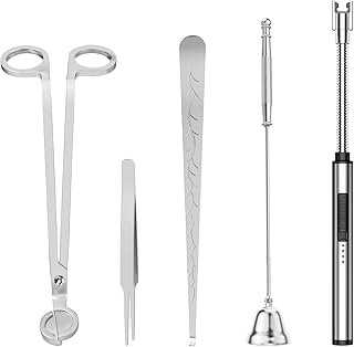 5 in 1 Candle Accessory Set,Candle Wick Trimmer Cutter,Candle Wick Dipper,Candle Wick Snuffer,Rechargeable Candle Lighter,Tweezers,Stainless Steel Candle Care Kit Home Gift for Aromatherapy